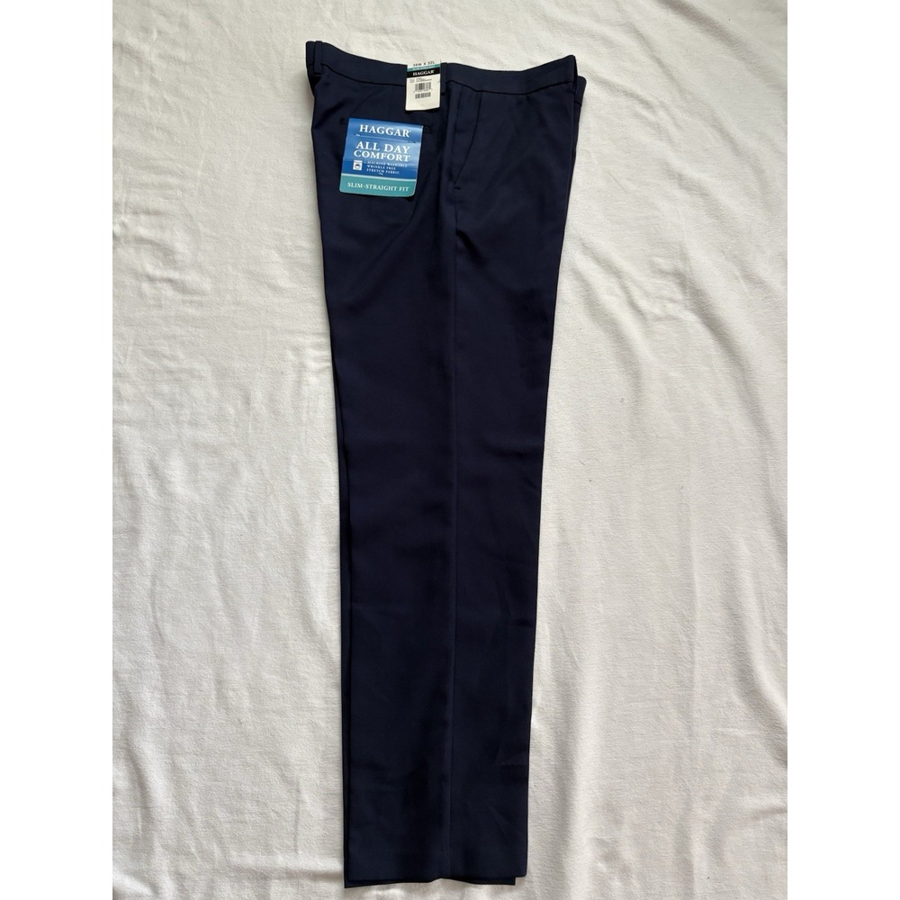 NEW Haggar Men's All Day Comfort Slim Straight Fit Pants Navy Men's Size 38 X 32 - Picture 4 of 12